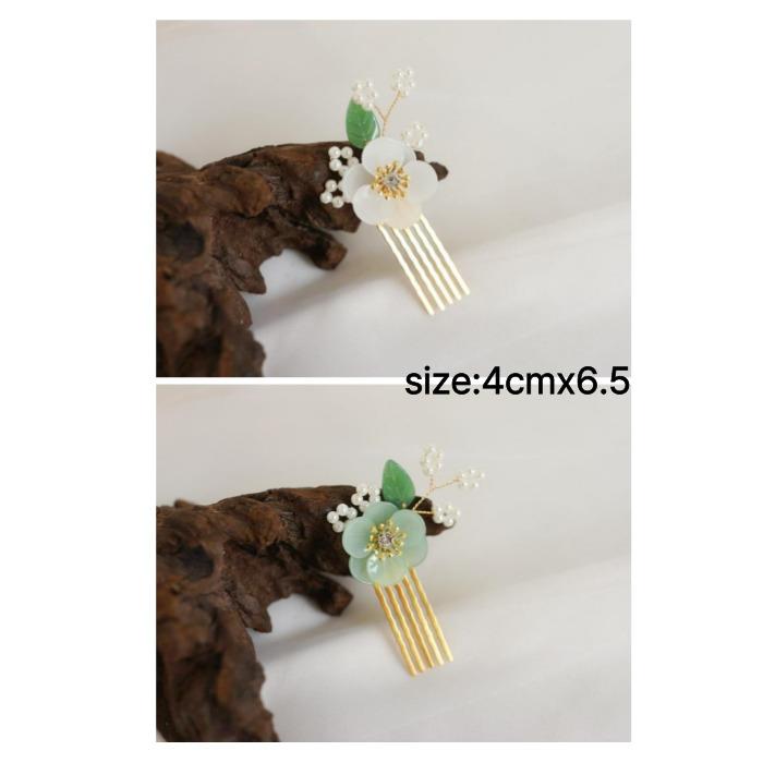 

Korean Hair Corsage Hanbok Hair Ornament Set, Rose Blossom White + Green White + Green-1pairs