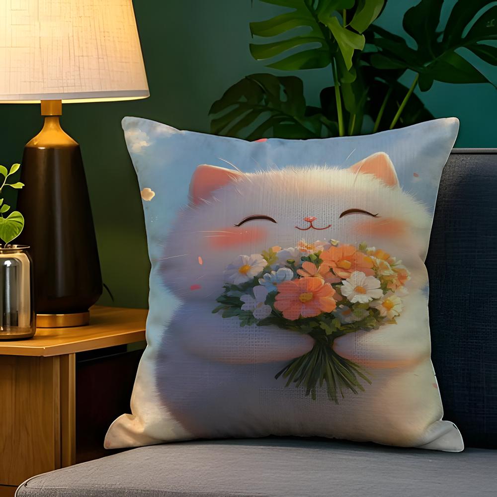 Sunny spring day leisurely cat  Pillow Case Natural Linen Pillow Case DoubleSided Decor Sofa Pillowcase Home Decor