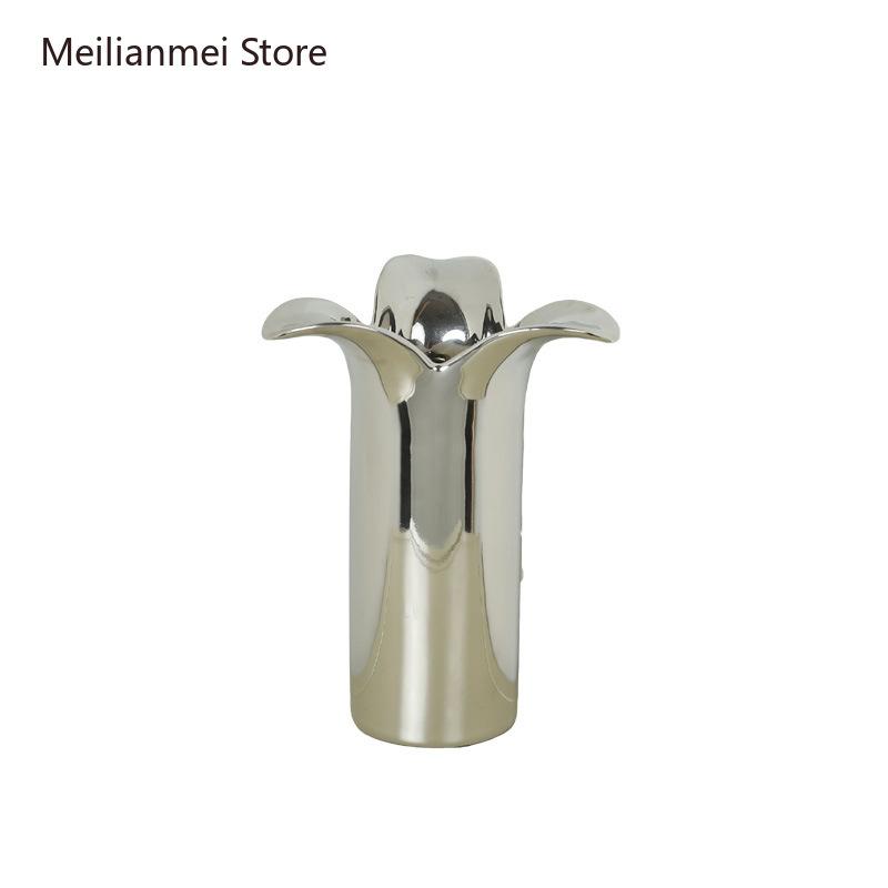 Electroplated Silver Ceramic Vase Irregular Flower Arrangement Ornament Modern High-end Silver Vases Home Decor Vases