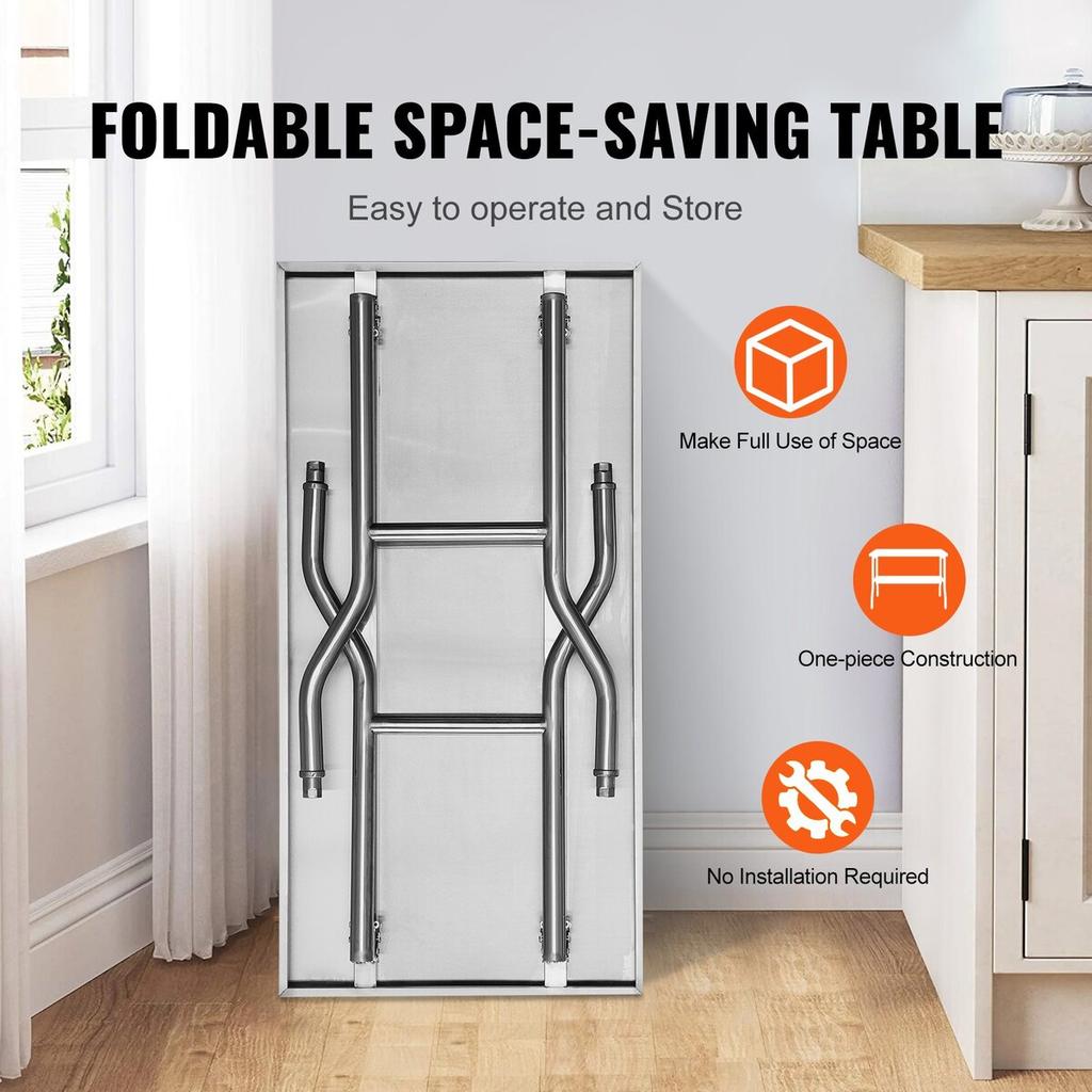 Commercial Worktable Workstation 48x30 Inch Folding Commercial Prep Table, Double-Shelf Stainless Steel Folding Table, Kitchen Work Table with 772 lbs