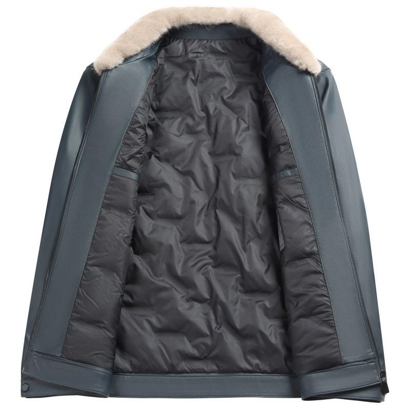 Кожаная куртка с воротником из натурального меха — фото 5