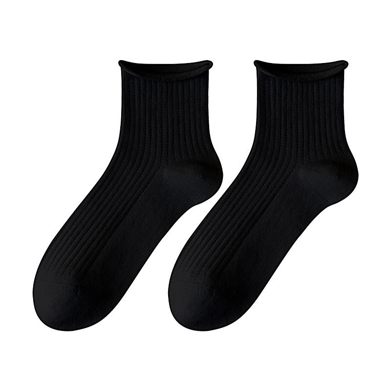 Rolled-up Socks, Autumn Women's Thin Mid-calf Socks, Antibacterial Pure Cotton Socks, Breathable, Sweat-absorbing, Deodorizing and Versatile Socks