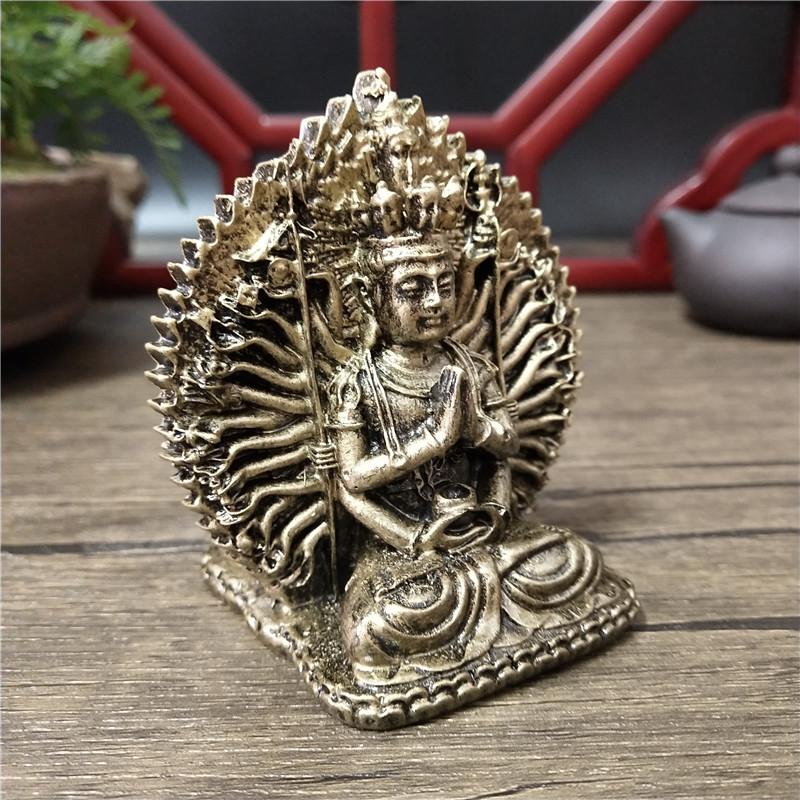 Bronzová barva Tisícruký Guan Yin Buddha Socha Ornamenty Pryskyřice Čínská Kwan Yin Buddha Socha Figurky Domácí dekorace