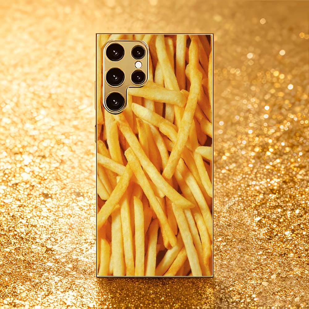 Gold French fries Atmosphere High-end Electroplating Glass PhoneCase for Samsung Galaxy S26 S25 S24 S23 S22 S21 FE,Ultra,Plus