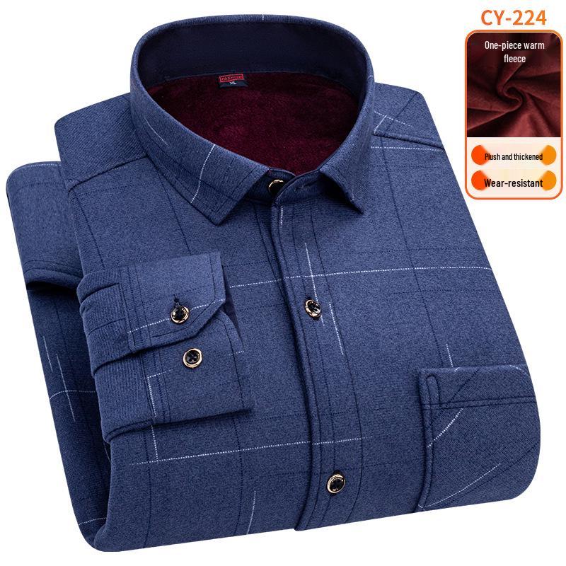 Men's Fleece-Lined Plaid Long-Sleeve Shirt