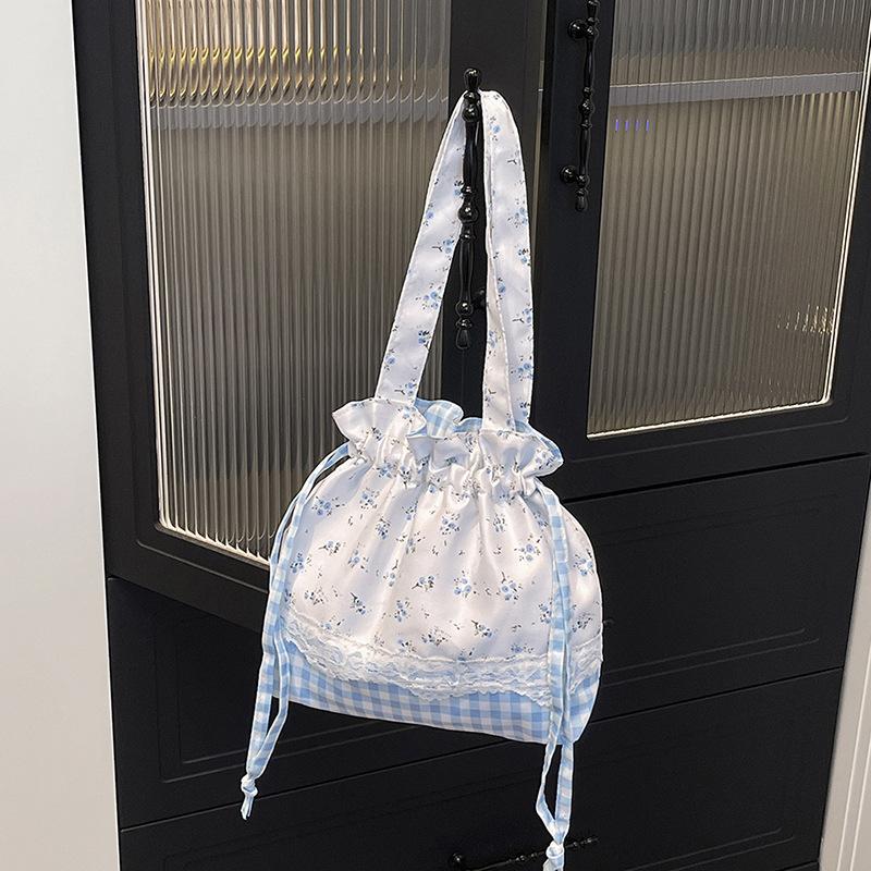 Summer Fresh Sweet Plaid Bow Nylon Bag 2026 Hot Sale Newest Niche Design Gentle Lace Shoulder Bag For Girls