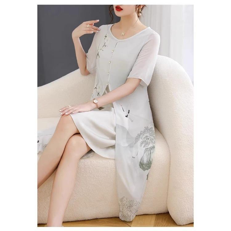 Chinese Traditional Cheongsam Dress Summer Floral Print Loose Fit Comfortable Breathable Fabric Vintage Style for Women