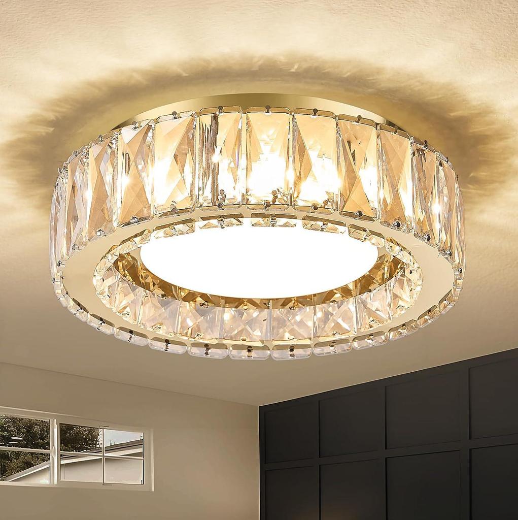 Round Crystal Ceiling Light - Modern Minimalist Luxury Fixture for Bedroom or Entryway