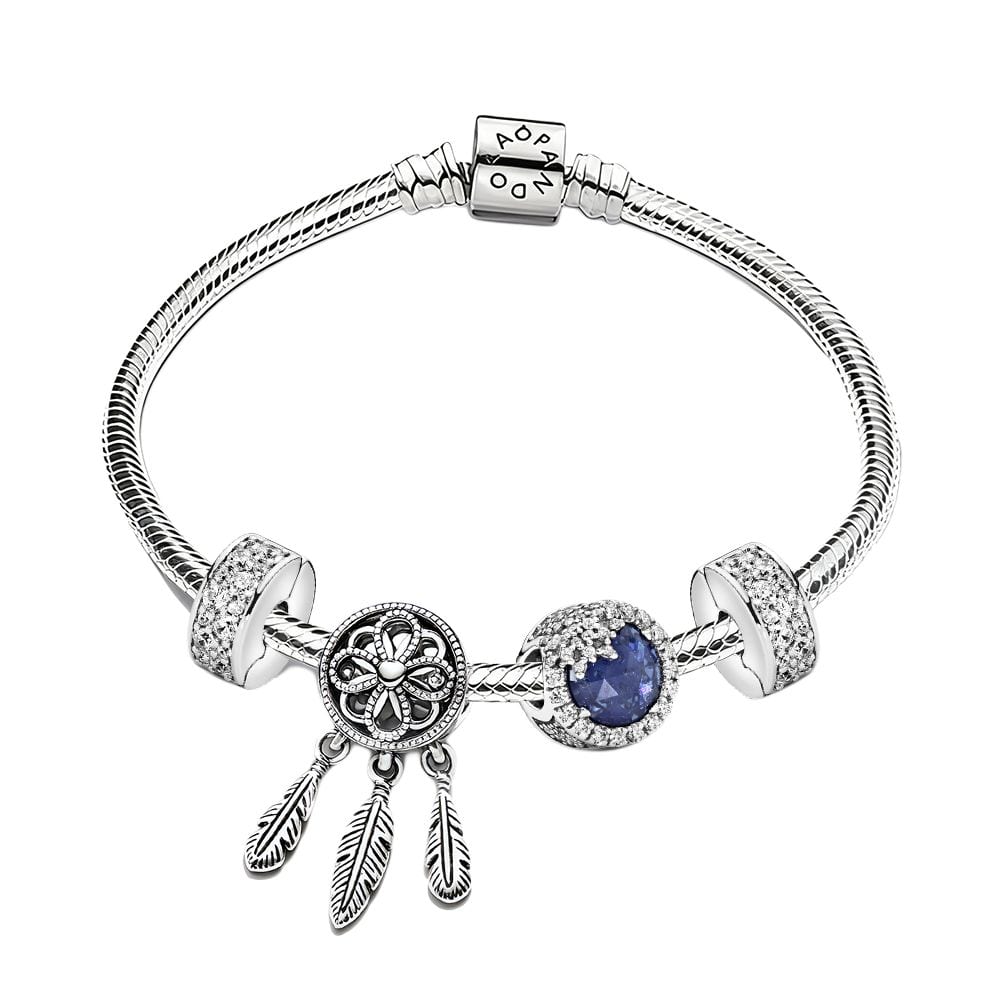 Pandora 925 Sterling Silver Glass Synthetic Cubic Zirconia Bracelets Women's Silver ZT1330