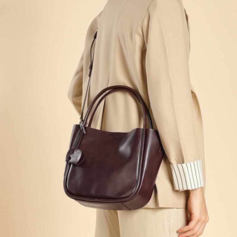 Genuine Leather Bucket Small Tote Handbags For Women Luxury Designer Basket Ladies Shoulder Crossbody Bags