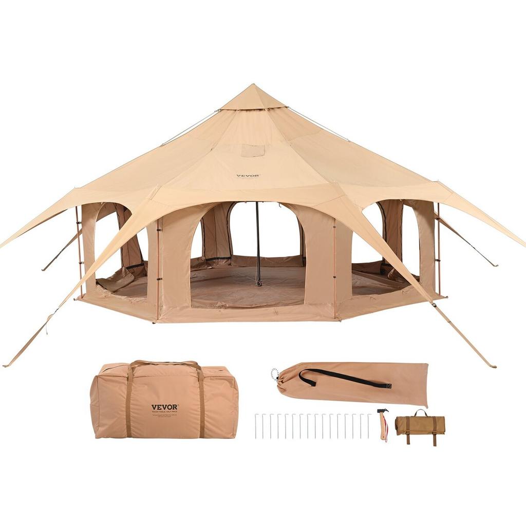 Canvas Tent, 4 Seasons 5 M/16.4 Ft Bell Tent, Canvas Tent for Camping with Stove Jack, Breathable Yurt Tent for Up To 8 People, Family Camping Outdoor