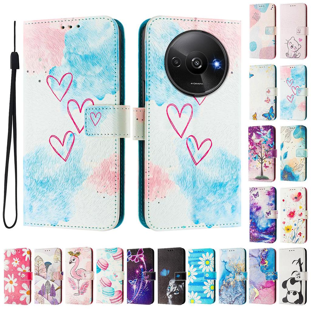 Kärlek Lyxigt Målat Läderfodral Plånbok PU-läder Bokstilsskydd för Xiaomi 5X 6X 11, Redmi 6 7 8 9 10 12, Redmi Note 9 10 11 12...