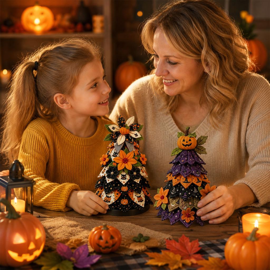 Halloween Patchwork Christmas Tree Decoration, 15-Piece Holiday Festive Ornament Set for Party