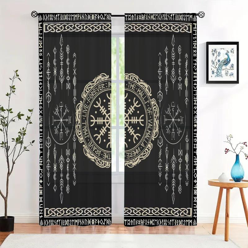 2 pieces, mysterious rune geometric totem curtains - semi blackout - suitable for living room, bedroom, kitchen, home decoration