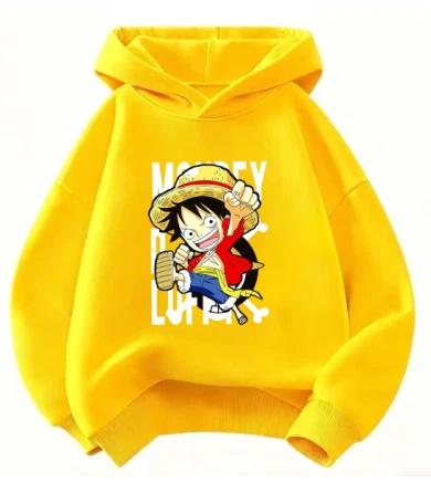 "One Piece" Luffy Hooded Sweatshirt for Children - Casual Hooded Sweatshirt with Anime Cartoon Print - Streetwear