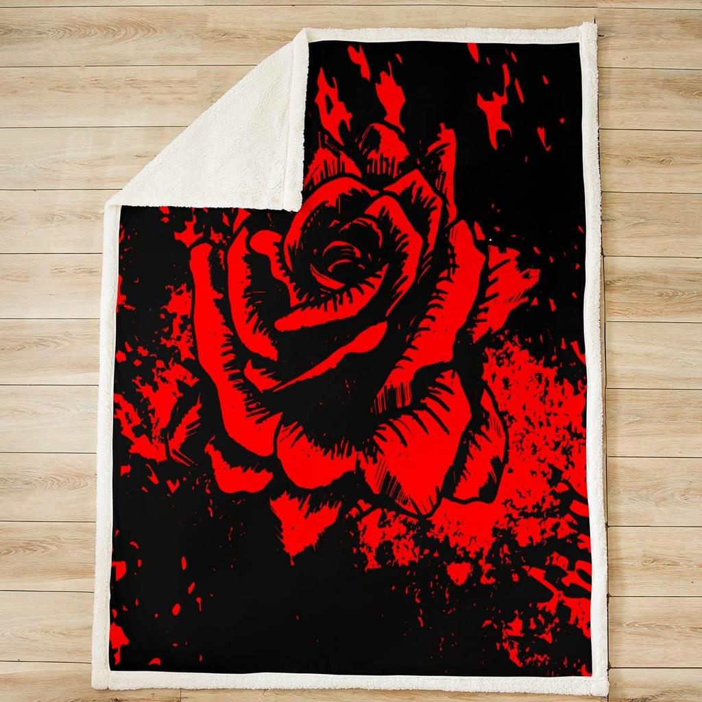 Red Rose Blanket Soft Fleece Throw Black Background Romantic Design Home Decor Gift for Her