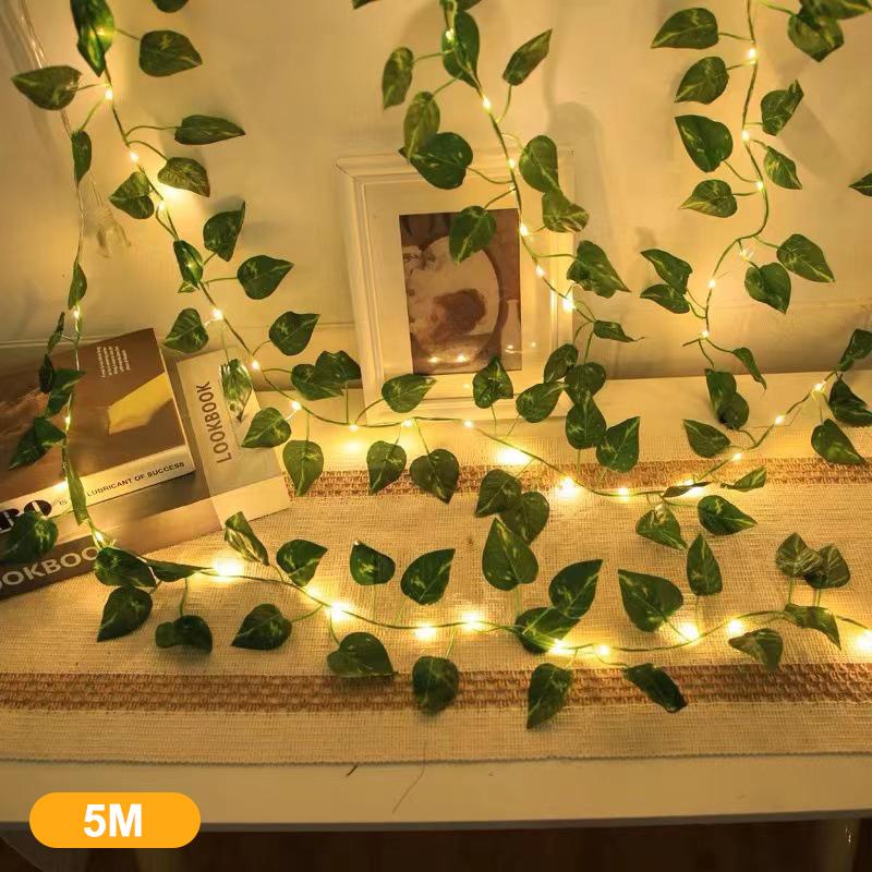 Flower Green Leaf String Lights Artificial Vine Fairy Lights Battery Powered Garland Light For Weeding Home Decor