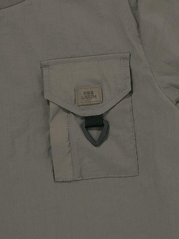BBC EARTH W Pocket Color Block Woven Round T-Shirt_Dark Grey
