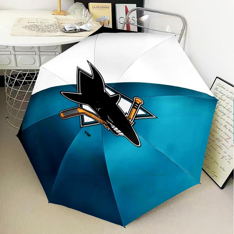 San-Jose Sharks Hockey Umbrella Folding umbrella, automatic umbrella 8-Frame for Travel, camping Use Gift for Halloween Christmas