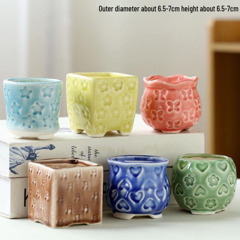 Breathable Ceramic Indoor Succulent Planter Set - Creative Small Flower Pots