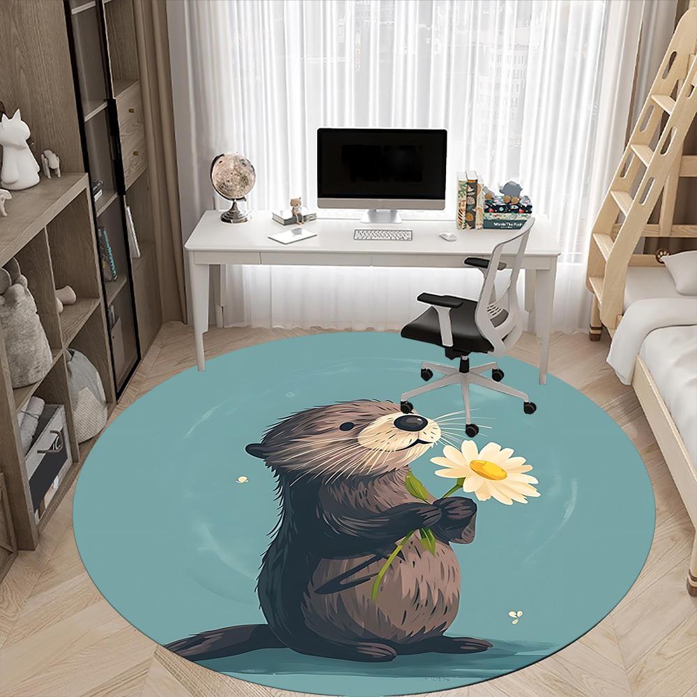 1 szt. Okrągły dywanik Otter Daisy do biura, Mata wewnętrzna odpowiednia do biura, Pod krzesła biurowe, Sypialni, Salonu, Wystroju domu, Dekoracja pokoju