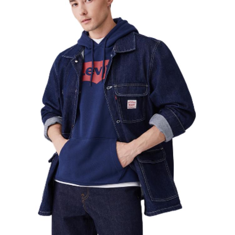 Levis Barevně blokovaná pohodlná volná džínová bunda s dlouhým rukávem Pánské bundy Modrá A0744-0005