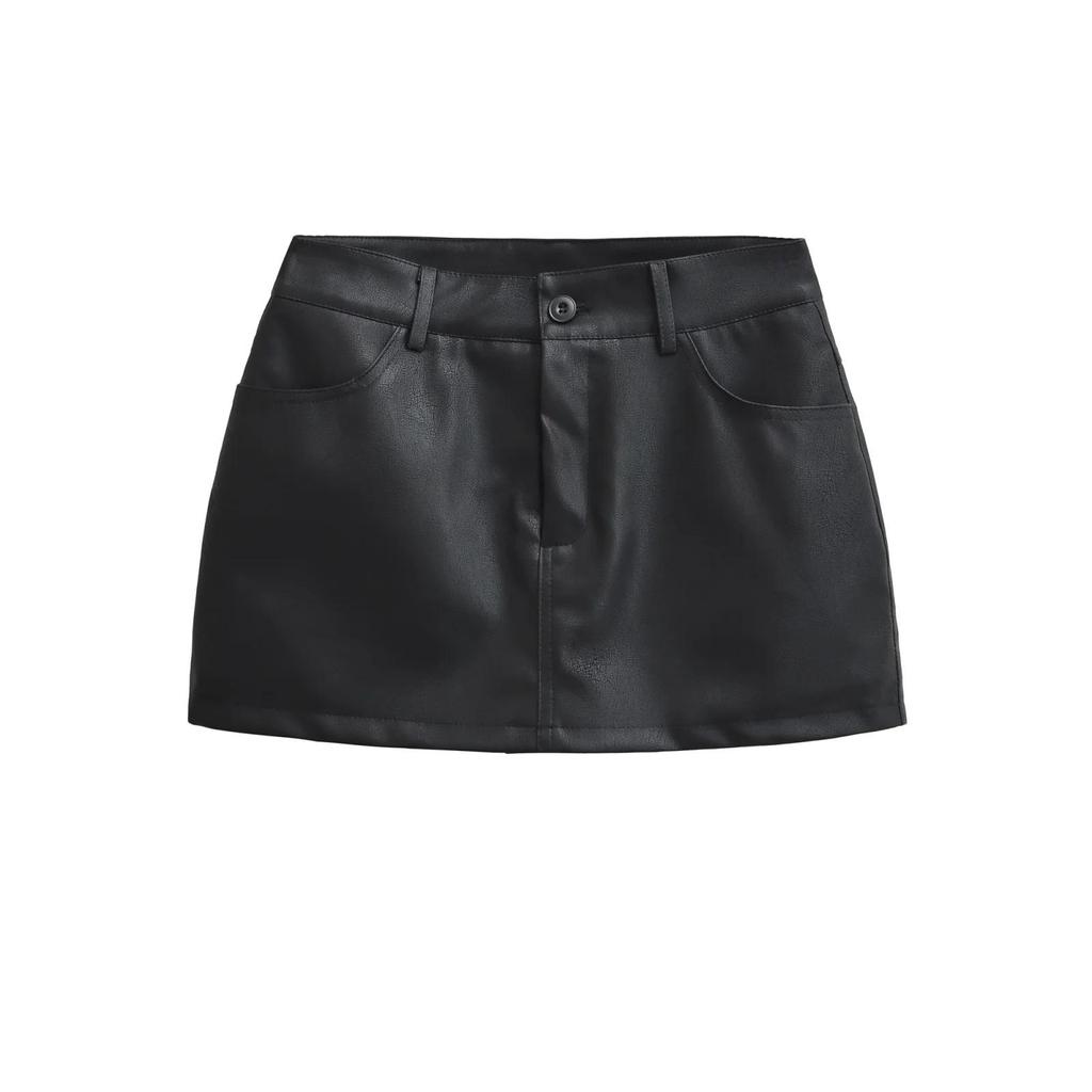 Women's High-Waist Black PU Leather Mini Skirt - Slim Fit, Sexy Hip-Hugging, Super Popular for Autumn 2025