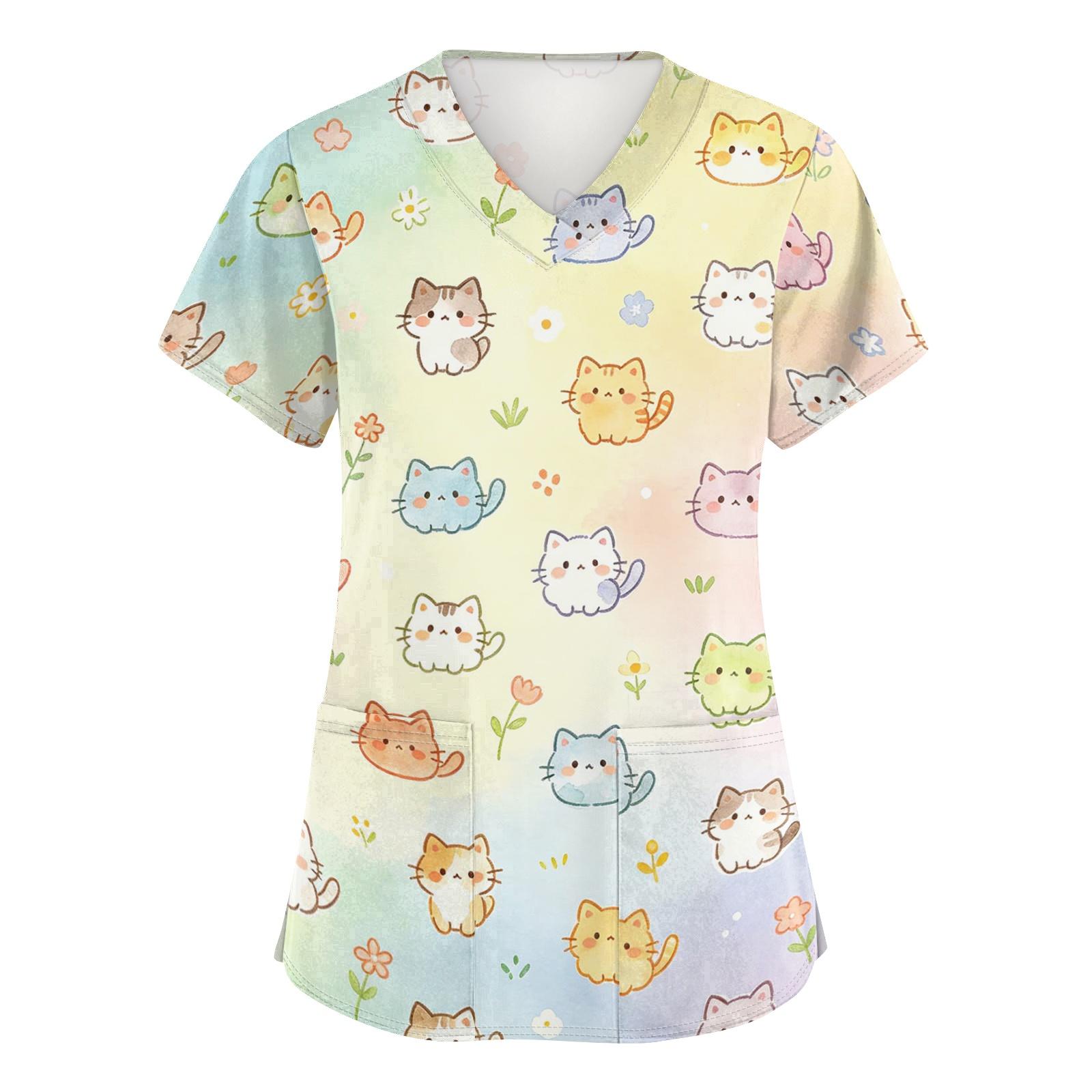 

Women s V Neck Short Sleeve Work Shirt with Pockets Animal Print Top Medical Uniform Scrub Tee for Healthcare Professionals XL