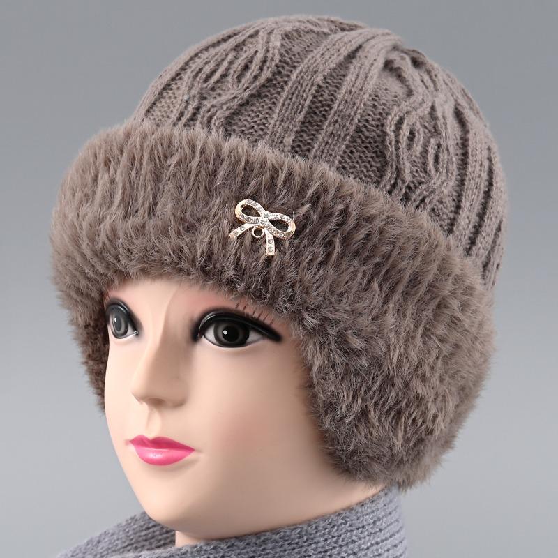 Hat rabbit fur ear protection warm autumn and winter knitted hat windproof velvet women's cold-proof wool hat