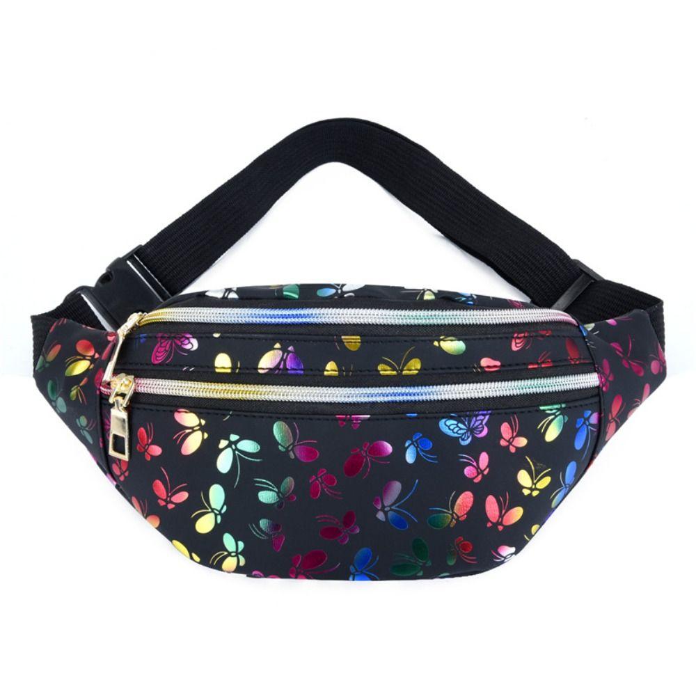 Double Zipper Waist Bag Sports Waist Pack Colorful Printed Small Coin Bags PU Crossbody Bag Running Bags Cycling Shoulder Bags