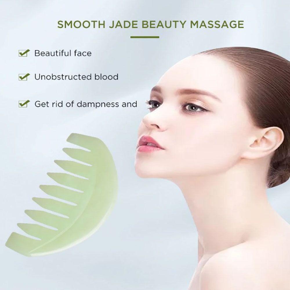 Green  Hair Brush Natural Gua Sha Board Stone Portable Massage Comb  Facial Detoxification Tool