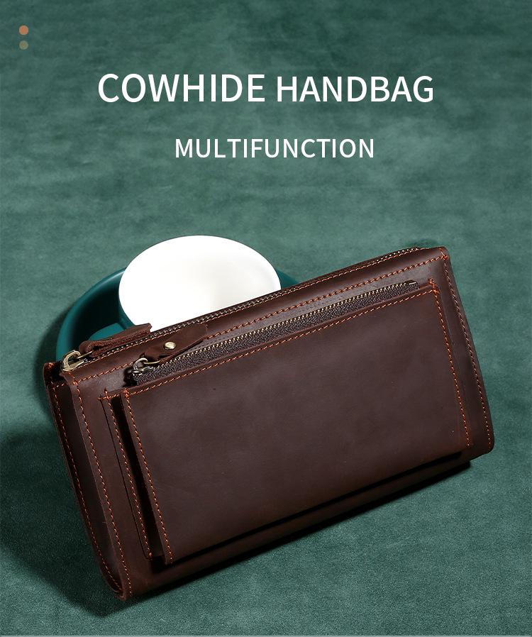 Men's Genuine Crazy Horse Leather Vintage Clutch & Phone Bag