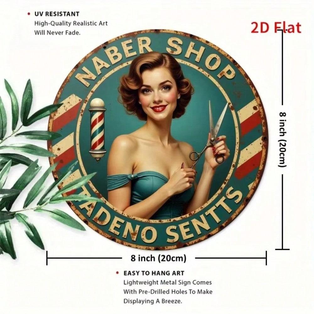 Round Retro Barbershop Metal Wall Art Sign, Vintage Decor for Home Bedroom Garden, Durable Metal Material Easy Installation