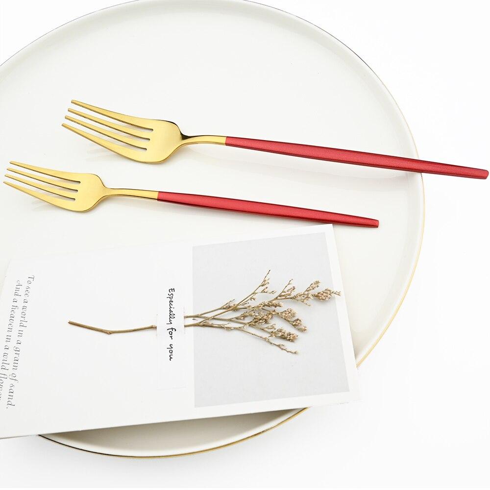 1pcs Dinnerware Mirror Stainless Steel Cutlery Set Red Gold Flatware Set Dessert Knife Spoons Forks Silverware Kitchen Tableware Set