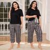 Large Size Pajamas for Women Short Sleeves V Neck Shirts and Draw String Long Pants 2 Piece Comfy Sleeping Suites Plus Size Home Sleep Lounge Wear