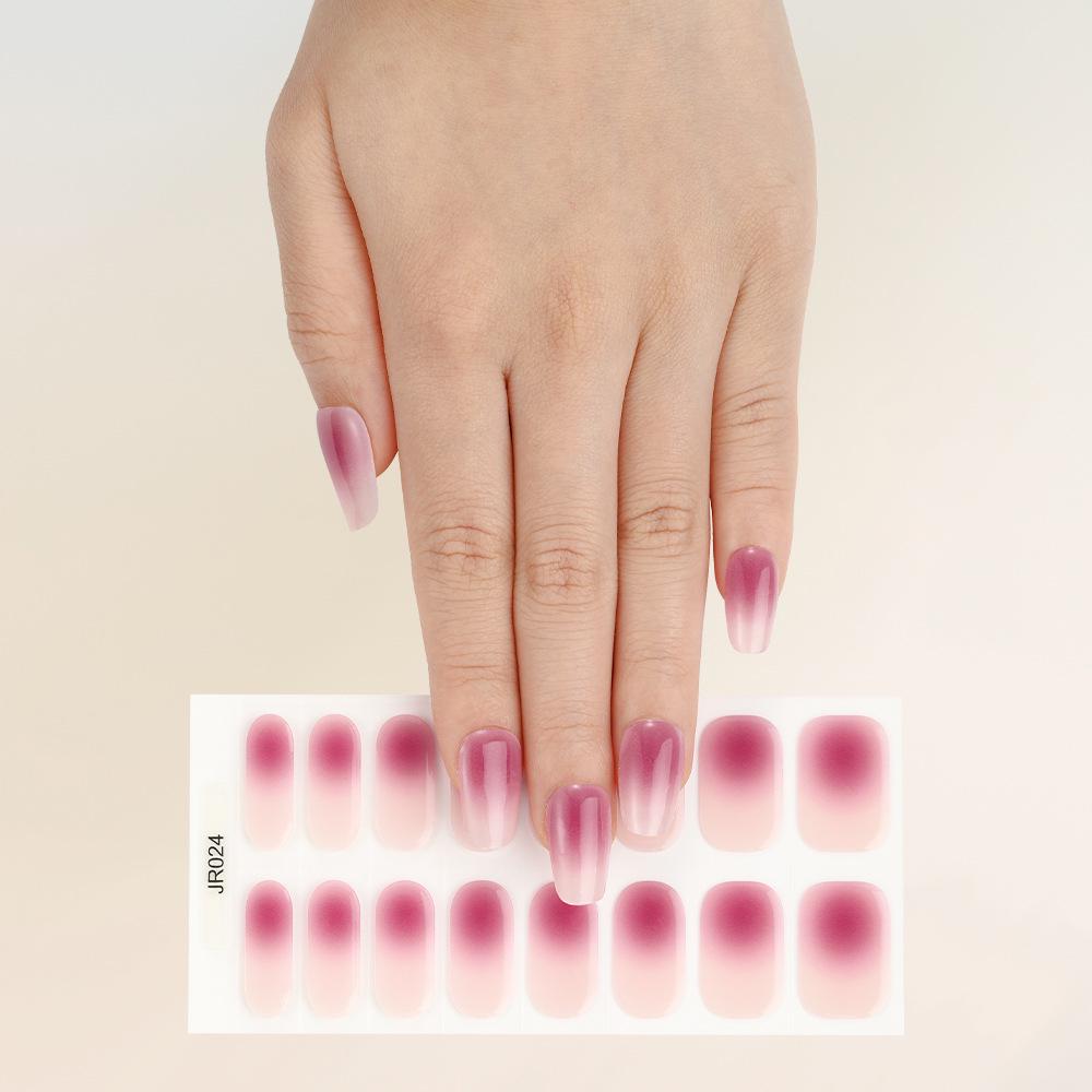 New Semi-Cured UV Gel Nail Stickers - 16 Finger Set with Light Therapy Curing Lamp for Full Nail Coverage