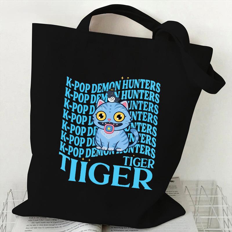 KPOP Dämonenjäger Tigerdruck Canvas Tasche Einzelner Schulterrucksack Student Tragbare Einkaufstasche