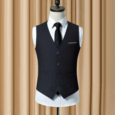 Men Suit Vest V-Neck Sleeveless Single Breasted Slim Fit Business Waistcoat Solid