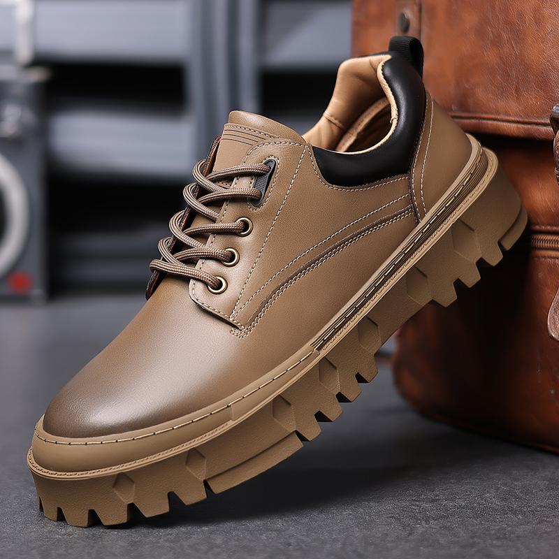 Men oxfords shoes lace up Fashion Casual Shoes Round Toe Thick Sole Leather flats men outdoor Business trend Shoes