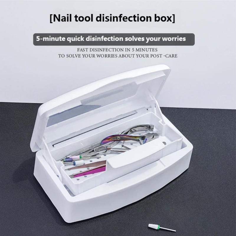 Nail Tool Sterilizer Box Plastic Portable Light Sanitizer Nail Care Cleaning Box For Nail Salon And Home Use