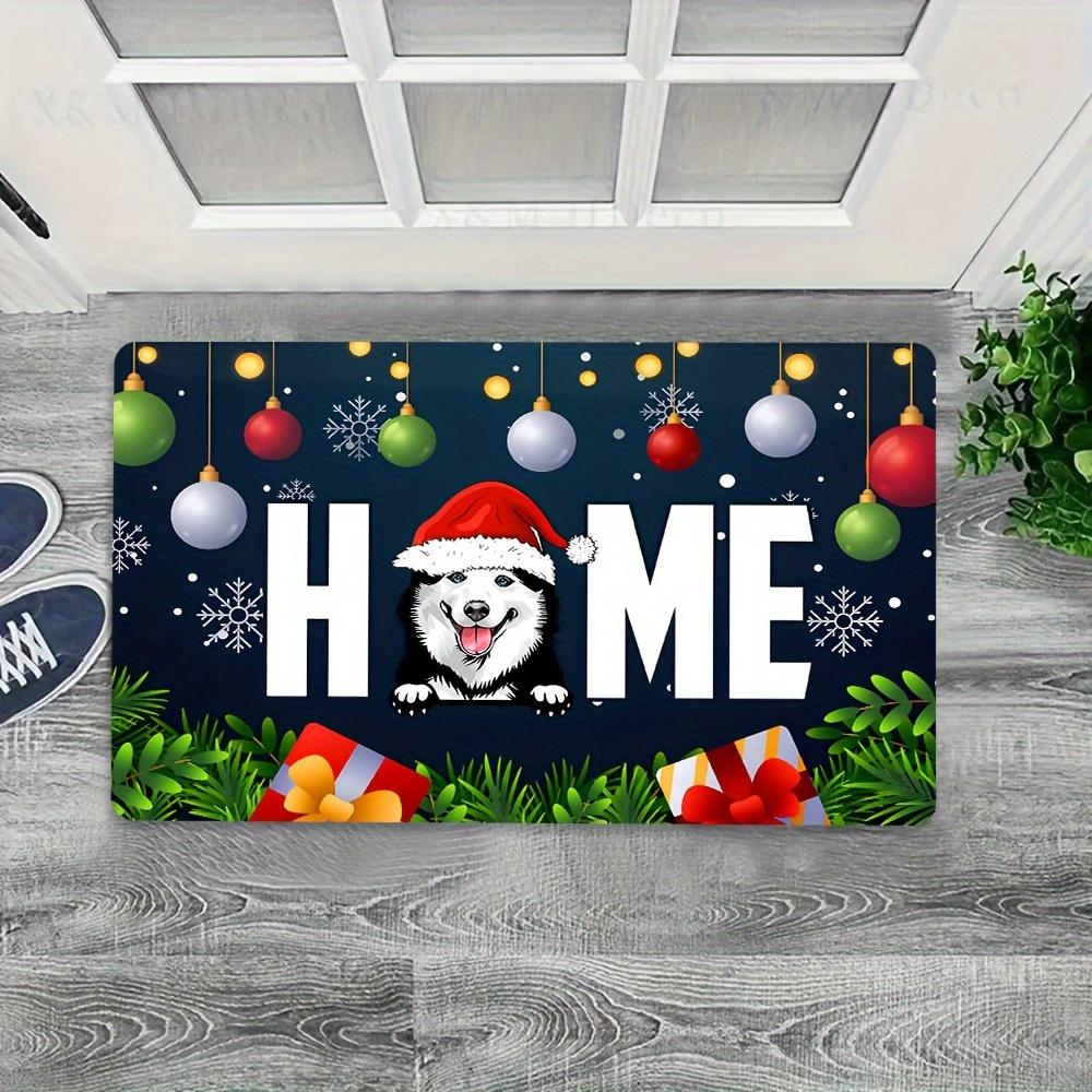 

Christmas Husky Doormat Premium Flannel Rug, Non-Slip Washable Holiday Gift for Dog Lovers, Fade-Resistant Door Carpet 40x60cm