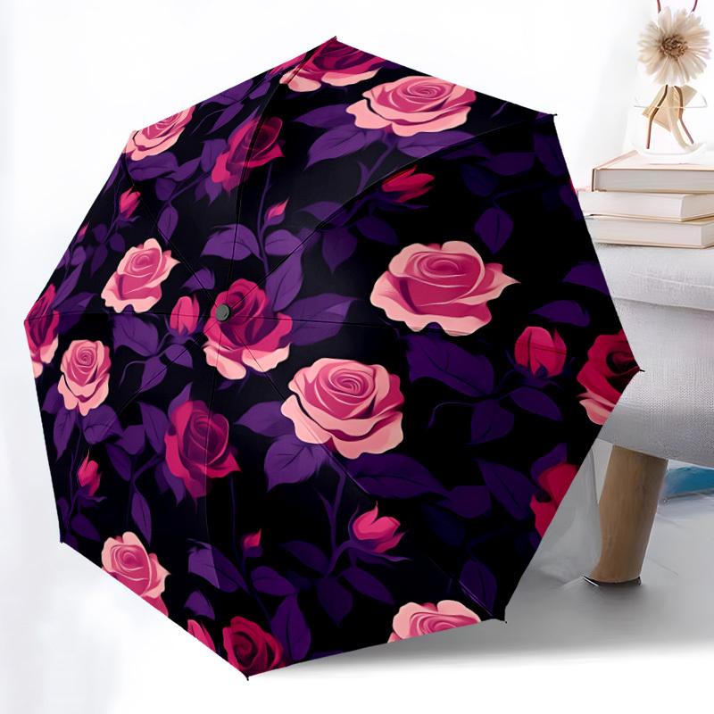1 Stück Floral Roses Automatisches Öffnen/Schließen Regenschirm Kompakter Faltregenschirm, Ganzjahres-Tragbarer Regenschirm für Damen/Herren F1124306