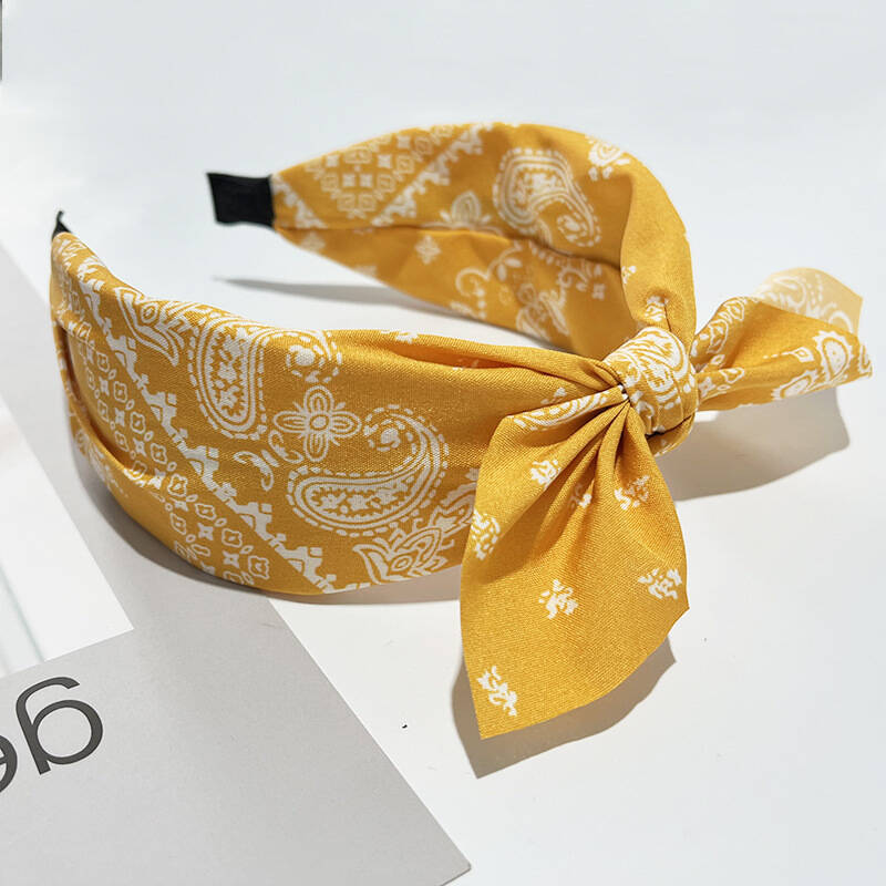 Boho Bow Print Headbands for Women Wide Brimmed Hairbands Vintage Elegant Hair Hoop Cross Knot Headwear Girls Hair Accessories