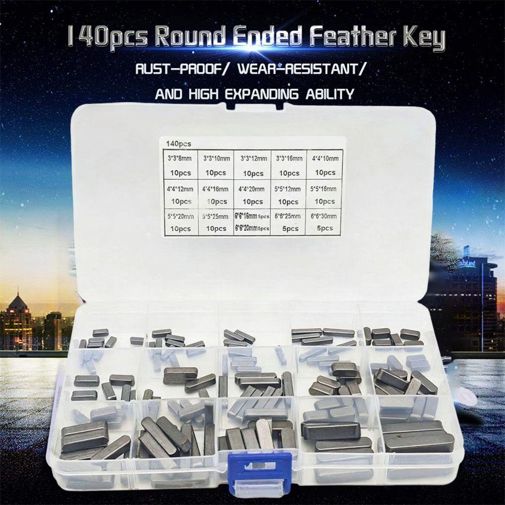 140pcs Carbon Steel Square Parallel Keys 3-6mm Size Range Round End Flat Keys  Machinery Repair