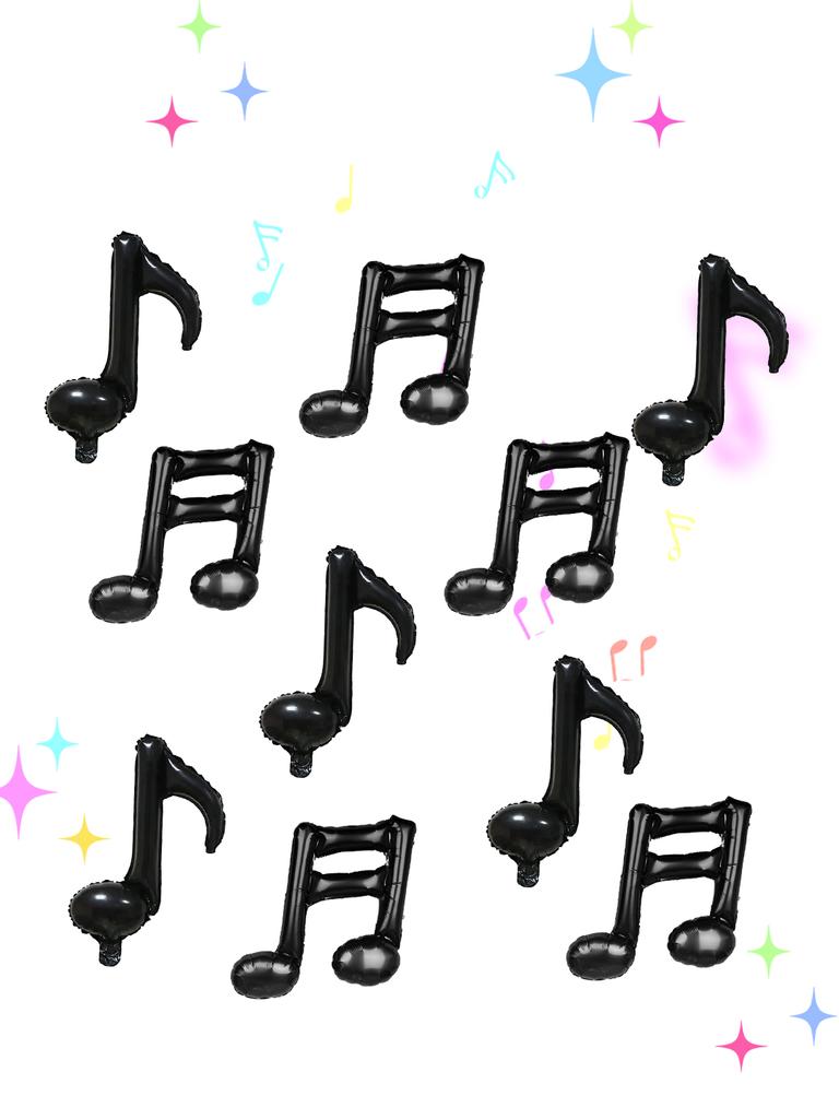 10pcs Black Musical Note Aluminum Foil Balloons, Singer Rock Disco Music Party Theme Decoration Birthday Party Supplies