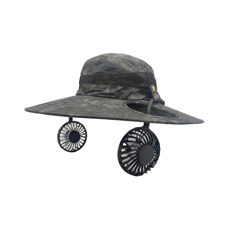 Adjustable Neck Hanging USB Fan Bucket Hat With UPF50+ Sun Protection For Outdoor Camping Hiking And Beach Activity