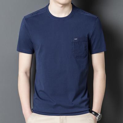 Summer New Men's Short-sleeved Cotton Solid Color Casual Young and Middle-aged Men's Pocket Tops for Men