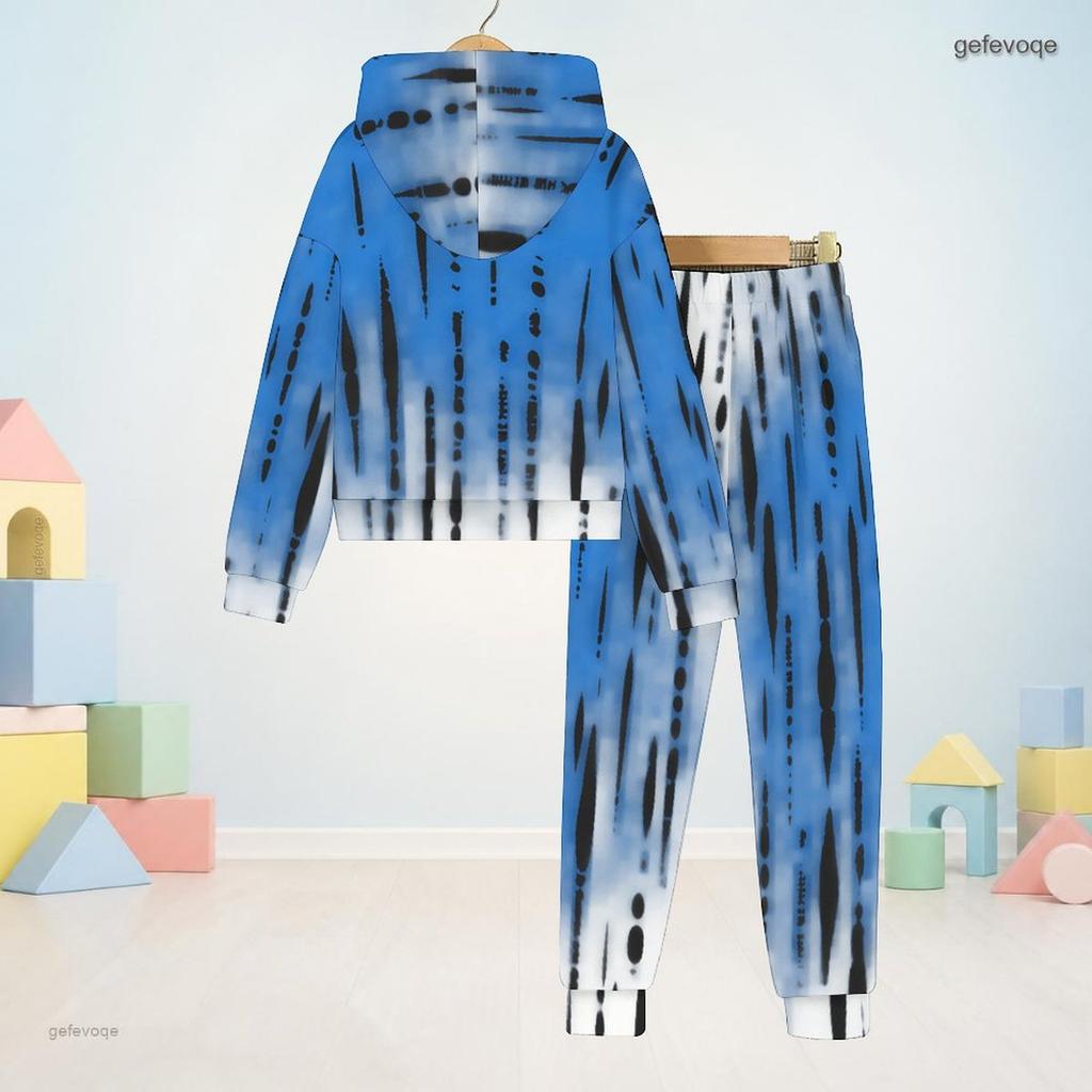 Kids Boys Girls Hooded Long Sleeve Striped Printed Sweatshirt Cuffed Pants Two Piece Set