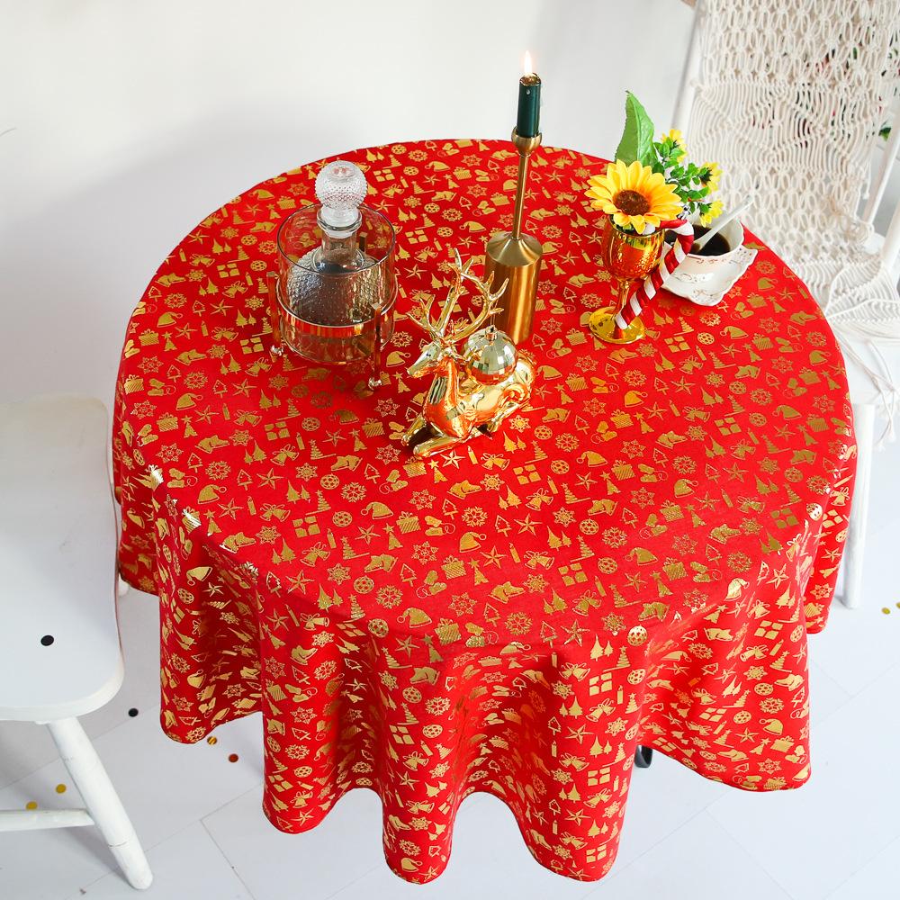 Christmas Snowflake Tablecloth Round Bronzing Dust-Proof Table Cloth Printed Christmas Decoration Holiday Supplies Cover Cloth