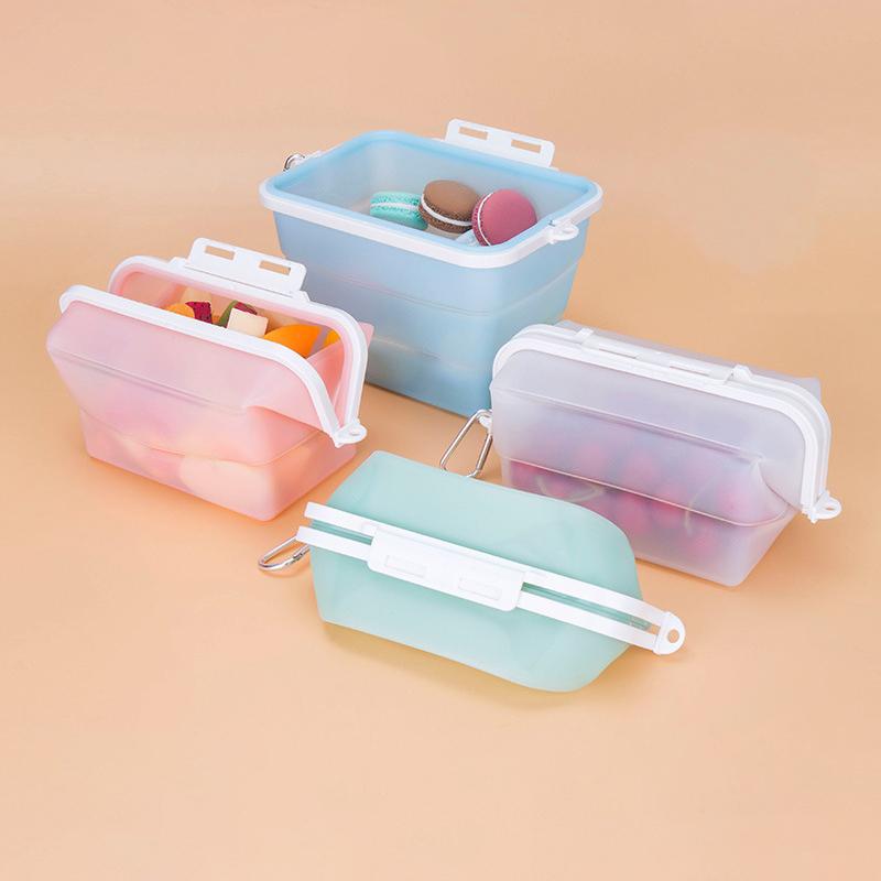 Silicone Reusable Fresh-Keeping Bag Foldable Food Meal Prep Storage Container Makeup Gym Bag for Travel Heat Resistant Lunch Box